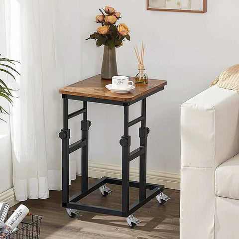 Small side table with heavy duty caster wheels set of 4 with 2000 pound capacity dual locking 360 degree swivel, in living room setting.