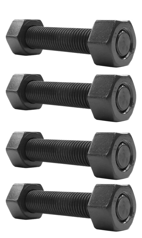 Four 3 Inch Black Oxide Stud and Hex Nut B7 Grade Half Inch 13 Thread Pack 4 arranged with visible black finish.
