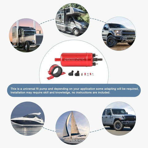 External In Line Fuel Pump High Pressure 12V For Gasoline Fuel Injection Replacement Kit with accessories and vehicles