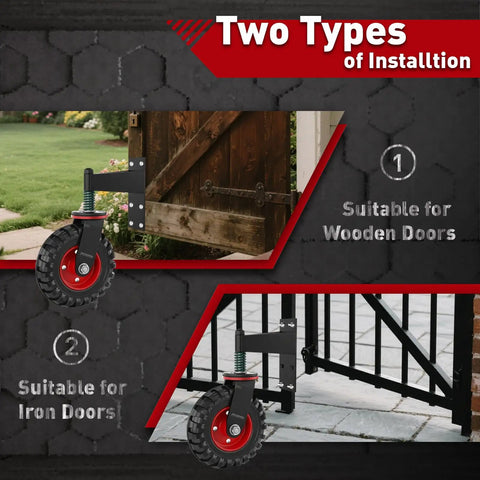 Heavy Duty Gate Wheel 8 Inch Swivel Caster With Spring Loaded 360 Degree Rotation, 650Lb Capacity for Wood and Metal Gates installed