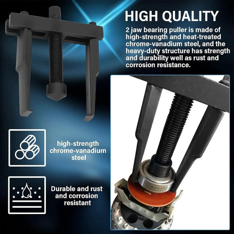 2 Jaw Bearing Puller Adjustable 30mm to 90mm for removal of small bearings, gears, pulleys, and flywheels, heat-treated steel