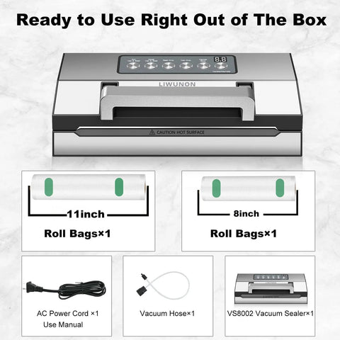 Upgraded Precision Fast Vacuum Sealer For Fresh Food Storage And Meal Prep Liwunon Stainless Steel Commercial Full Automatic Food Vacuum Sealer Machine With Double Heat Seal Built In Cutter And Bag Storage Includes 2 Bag Rolls And Hose