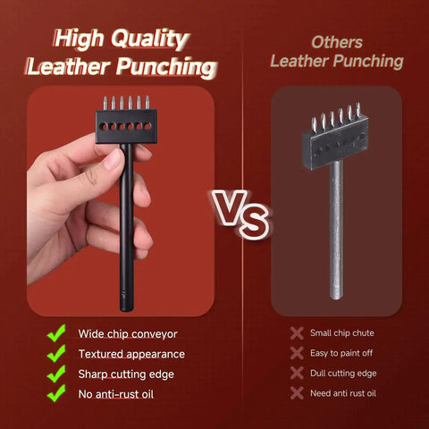 Comparison of Pro Grade 3 Piece Prong Punch Tool Set for leather crafting versus other leather punching tool, highlighting features.