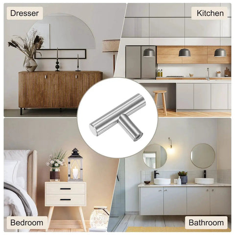 2-Pack Modern Stainless Steel T Bar Cabinet Knobs and Pulls, 2 Inch Single Hole Handles for Dressers, Kitchens, Bathrooms