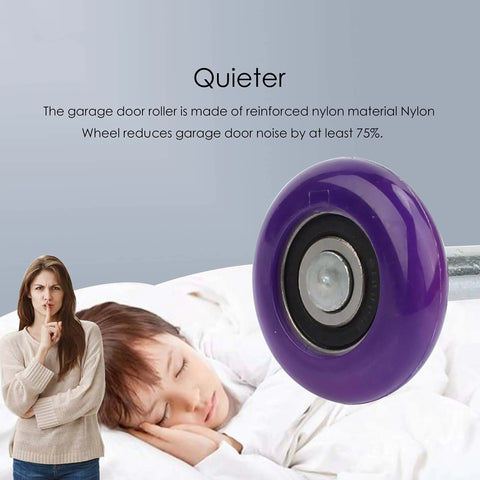 Quiet Nylon Garage Door Rollers With 4 Inch Stem, Durable 6200ZZ Bearing, Purple Pack Of 10 For Up To 7 Foot Doors, Reduces Noise