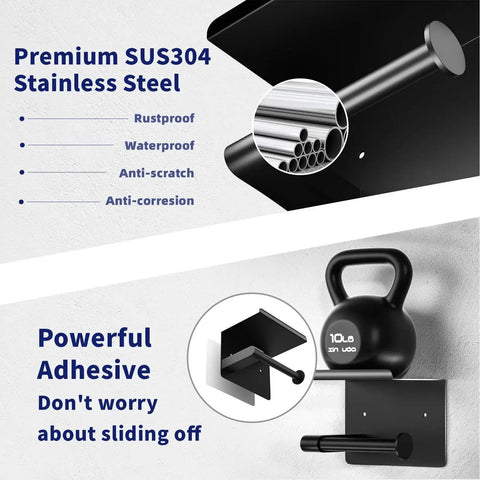 Matte Black Toilet Paper Holder With Shelf Fits Mega Rolls Self Adhesive Wall Mount Rustproof Stainless Steel Durable and Secure