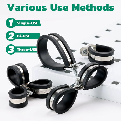 Cable clamp set, OURU 125pcs in 12 sizes, black rubber-coated stainless steel clamps