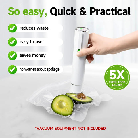 Reusable Vacuum Sealer Bags For Food 40 Count BPA Free Durable Leakproof used with handheld vacuum sealing system and avocado inside