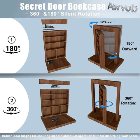 Hidden Door Hinge With Dual Bearing Design For Secret Doors Murphy Door Bookcase Installations shown in open position
