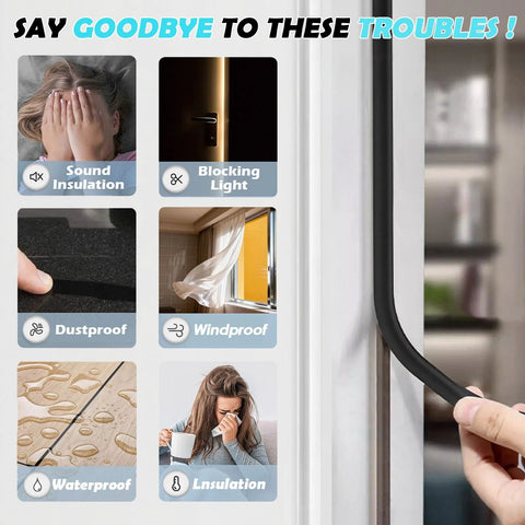 Bantie 20FT weather stripping door seal; self-adhesive black silicone D-shaped strip for door frame, 20ft, soundproofing.