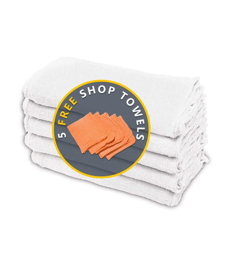 Stack of Tough As Nails Cotton Shop Towels 12x14 Inches Pack of 50 Plus 5 Bonus Reusable Cleaning Rags 100 Percent Cotton