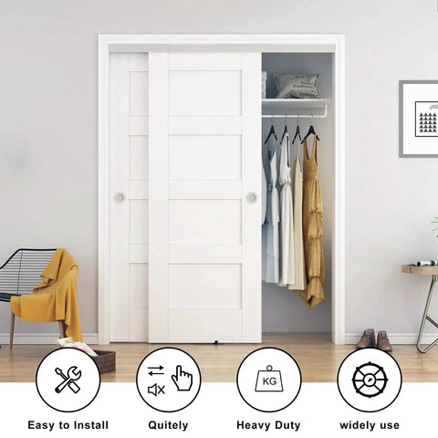 Heavy Duty Aluminum Bypass Sliding Door Hardware Kit For Two Doors With Finger Pulls, Five Foot Track System, installed view