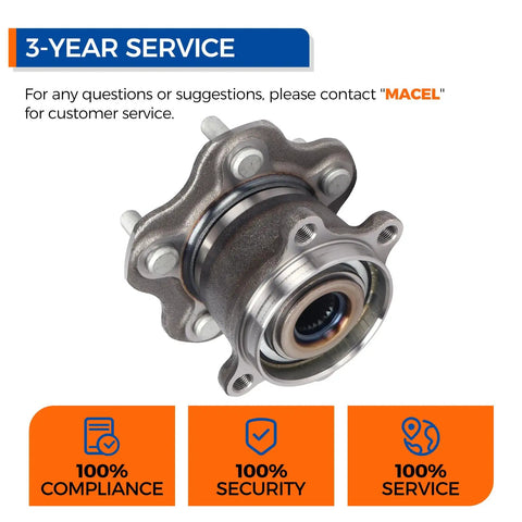 Rear Wheel Hub Bearing Assembly 512535 for Nissan Juke Qashqai Rogue AWD with 3-Year Service Warranty, close-up view