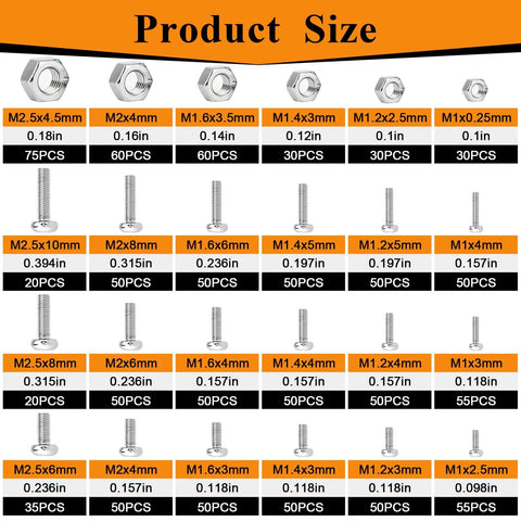 Massive 1120Pcs 304 Stainless Steel Micro Screws Nuts Set M1 To M2.5 With Hex Nuts And Phillips Pan Head Small Machine Screws Chart