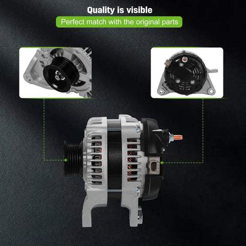 Heavy Duty 160Amp 12V Alternator For Jeep Grand Cherokee Commander 2005 2006 V8 5.7L 6.1L Replacement With Clockwise Rotation OE 11155 56044380AC Fitment side view displayed with front and rear details on dark background.