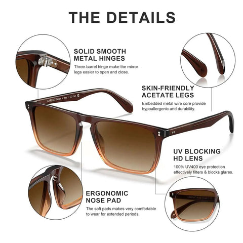 Retro Polarized Sunglasses For Men With UV Protection Dope Hand Crafted Acetate Frame Classic Rectangular Style Fashionable Cool Sun Glasses Crystal Coffee with detailed features