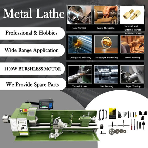 Dual Chuck Metal Lathe For DIY And Pro Shops 8x30 Inch Bench Lathe With Grating Ruler Variable Speed 50 to 2500 RPM