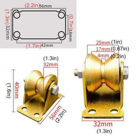 32mm V Shaped Groove Track With Sliding Gate Roller And Beefy Heavy Duty Rigid Caster Set dimensions and design details
