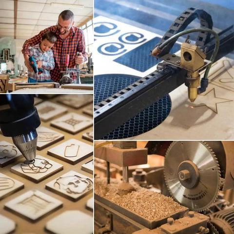 Collage of Baltic Birch Plywood Sheets 3mm 1 8 Inch Thick 12 By 18 Inches in laser and CNC cutting, engraving projects.