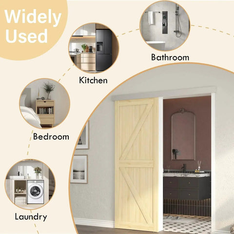 6Ft Sliding Barn Door Hardware Kit With Low Clearance Aluminum Box Rail for wooden interior door in bathroom installation