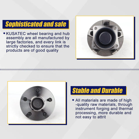 Rear Wheel Bearing And Hub Assembly 512218 Compatible With Toyota Celica 2000 2005 Corolla 2003 2008 Matrix 2003 2008 And Pontiac Vibe 2003 2008 5 Lug Bolts Non ABS shown in two views with quality assurance text