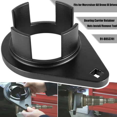 All In One Bearing Carrier Retainer Nuts Install Remove Tool 91-8053741 for Mercruiser Bravo III Drives shown in use