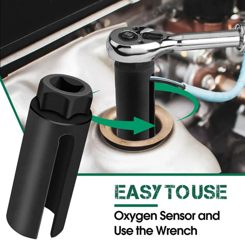 Oxygen Sensor Socket 22mm Seven Eighths Inch Hex With One Half Inch Drive, Heavy Duty O2 Sensor Removal Tool With Side Wire Cutout in use