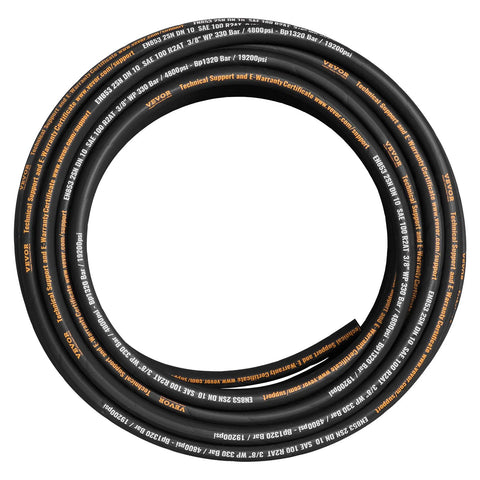 Hydraulic hose coil, 3/8 in x 100 ft, 4800 psi, rubber with steel braid, black with orange VEVOR branding