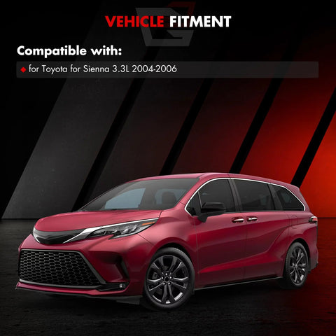 Red Toyota Sienna 3.3L 2004-2006 minivan showcased on a gradient background, Compatible fitment displayed above.