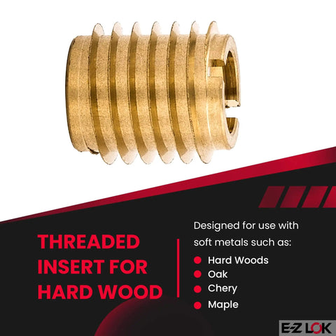 Side view of brass 1/4-20 knife threaded insert for hardwood, 0.500 inch length, pack of 25; suitable for furniture and cabinets.