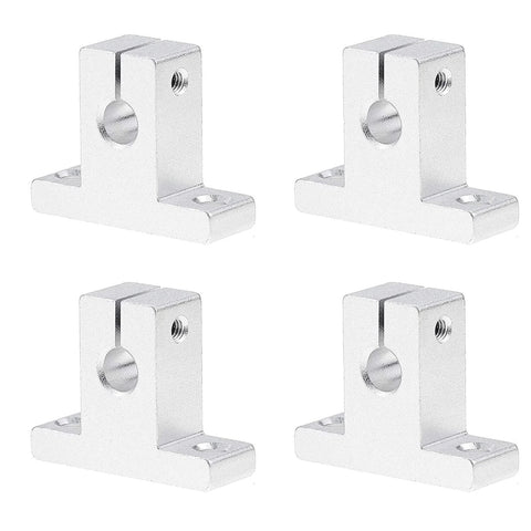 Four silver aluminum L-shaped rail support brackets with mounting holes.