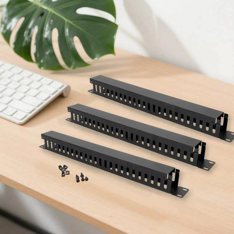 10 Pack 19 Inch Cable Management Panels With Covers and Screws for 1U 24 Slot Rack Mounts on desk