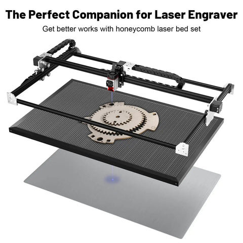 Beefy Honeycomb Laser Bed Working Table 530x850mm for Engraving And Cutting On Laser CNC Machines, shown with engraver
