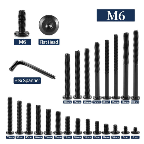 M6 X 20mm Flat Head Hex Socket Cap Screws Bolts in 304 Stainless Steel 18-8 Full Thread Black Oxide Pack of 20 with Hex Spanner
