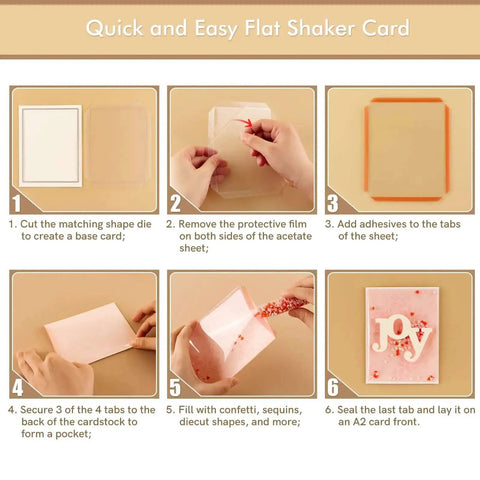 Step-by-step guide to using Flat Shaker Covers and Nesting Circle Dies for shaker card making with clear acetate sheets.