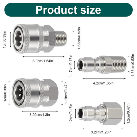 4-Piece NPT One Quarter Inch Pressure Washer Quick Connect Adapters Set No-Fuss Stainless Steel With Male And Female Fittings