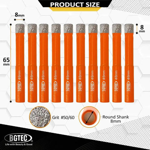 Dry Diamond Drill Bit Set All In One Pro Grade Ten Piece Kit Five Sixteenth Inch Eight Millimeter Hole Saw front view