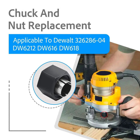 Half Inch Router Collet And Nut Replacement For DW6212 DW618 DW616 Routers Twelve Point Seven Millimeter Compatible shown with router