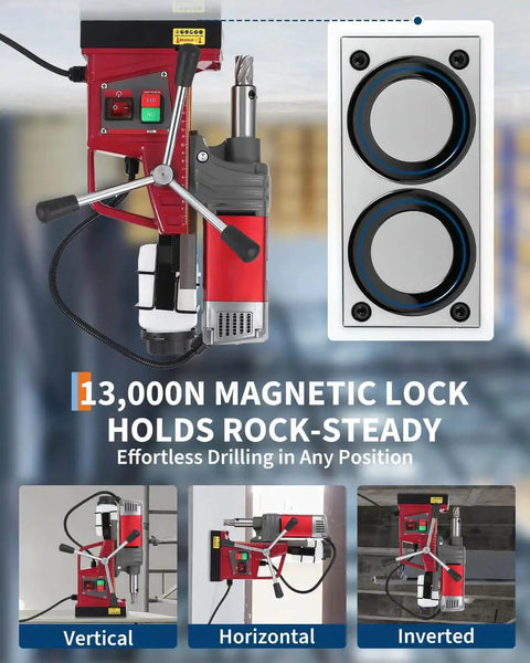 Portable Magnetic Drill Press With Adapter 1450W 820RPM 1.57 Inch Boring Diameter Kit with three installation positions