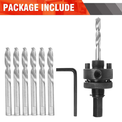 Heavy Duty Hole Saw Arbor Kit With Five Center Drill Bits Quick Change Half Inch Hex Shank Fits One And One Half Inch To Ten Inch Hole Saws Durable Carbon Steel Construction Universal Design For Quick Clean Holes