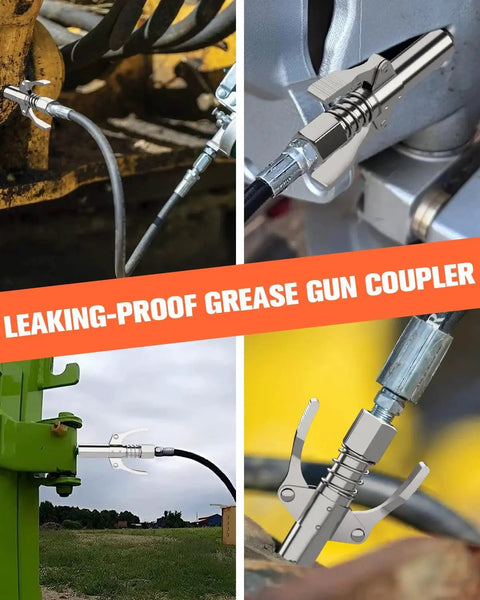 Heavy Duty Grease Gun Coupler With Six Jaw Locking Seal And Quick Release For Ten Thousand PSI High Pressure, Double Handles