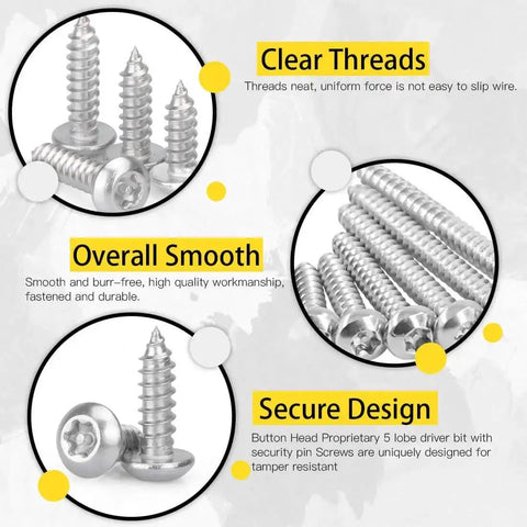 Close-up of 210 Pcs No 8 Stainless Steel Button Head Torx Sheet Metal Screws Security Anti Theft Tamper Proof Assortment Kit and T20 Driver Bit