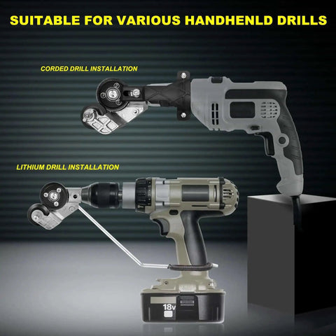 Turn Any Drill Into A Sheet Metal Cutting Beast With This Upgraded Electric Nibbler Attachment for various handheld drills