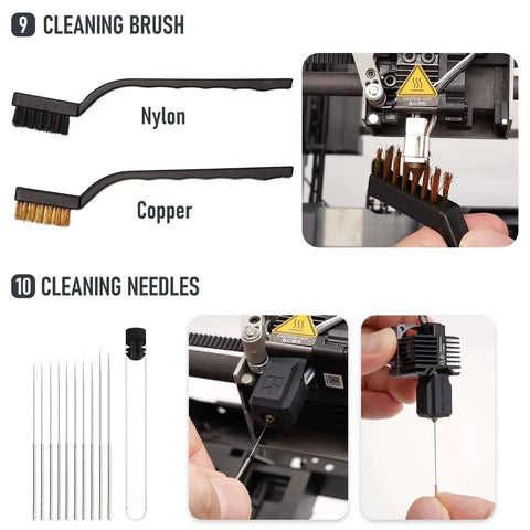 All In One 3D Printer Tools Kit For Finishing And Maintenance 56 Essential Tools Including nylon copper cleaning brushes needles