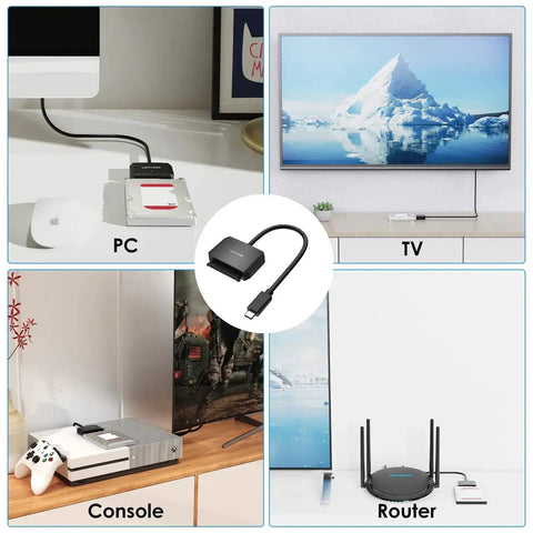 USB C To SATA External Drive Cable With UASP Fast 5Gbps For 2.5 And 3.5 Inch SSD HDD Supports SATA I II III Up To 20TB connected to PC, TV, console, and router