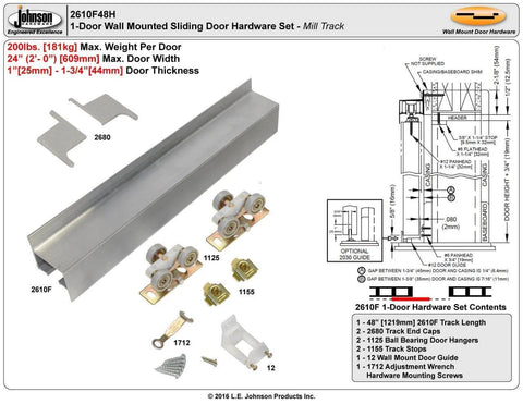 Pro Grade Wall Mount Barn Door Hardware Kit For Doors From One Inch To One And Three Quarter Inches Thick Top Hung Aluminum Track With Nylon Hangers Beefy Heavy Duty Up To Two Hundred Lbs diagram and parts