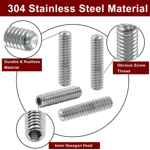25 Pack One Quarter Twenty Hex Socket Set Screws One Inch 304 Stainless Cup Point Grub Screws Internal Hex Drive Headless