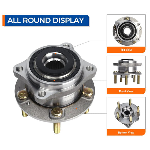 Front or Rear AWD Wheel Hub Bearing Assembly, detailed views showing top, front, and bottom angles, non ABS replacement.
