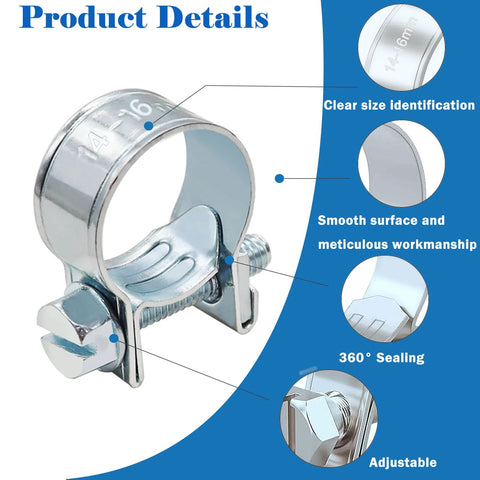 32-piece stainless steel hose clamp kit for automotive fuel lines; fits 1/4in, 5/16in, 3/8in hoses, Amazon brand.