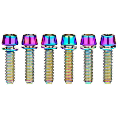 Pack of 6 Titanium Bicycle Stem Bolts with Washers, Rainbow Finish M5x18mm, Allen Hex Heads, Tapered Head, Road and Mountain Bikes by Wanyifa
